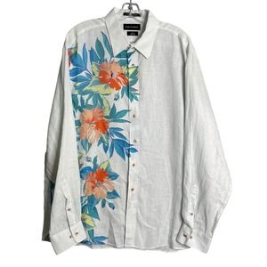 Paul Fredrick 100% Linen Shirt Mens XL Classic Fit Tropical Floral Beach Preppy